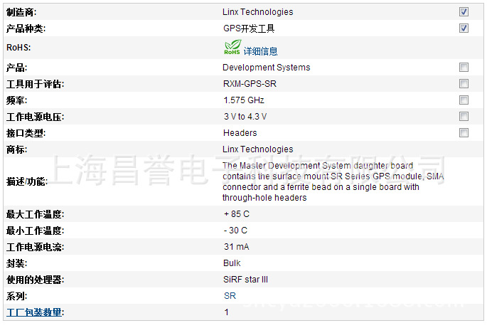 【供应Linx Technologies射频/无线开发工具ASY-MDEV-GPS-SR-DB】价格,厂家,图片,集成电路/IC,上海昌誉电子科技-